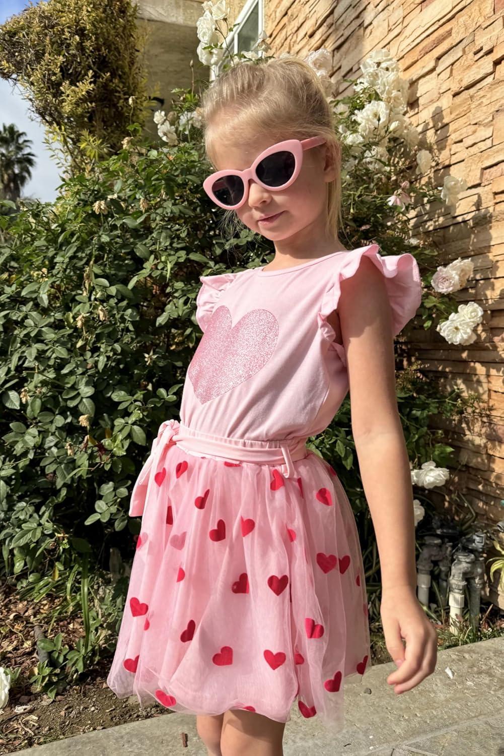 imageArshiner Toddler Summer Girls Clothes 2 Piece Ruffle Sleeve Tops and Belt Tutu Skirt Sets Cute Party Dress for KidsValentine
