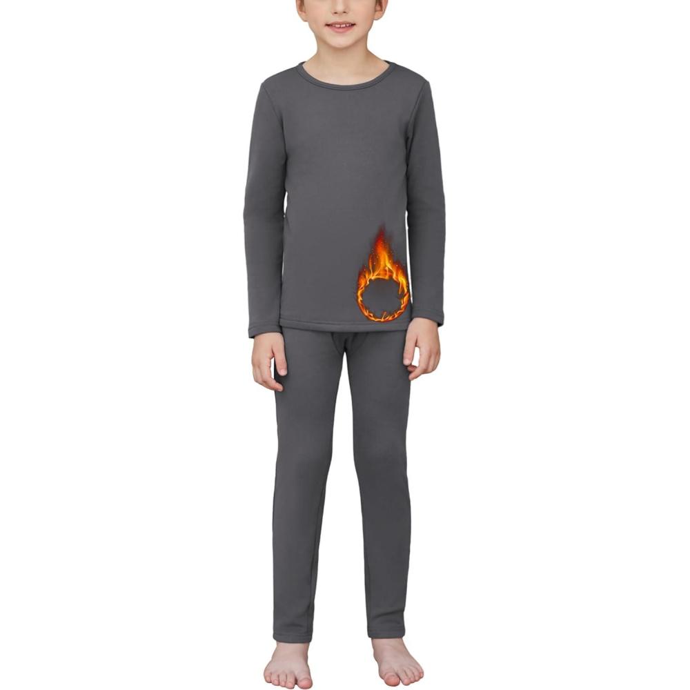 imageArshienr Boys Thermal Underwear Set 2Piece Base Layer Fleece Lined Long Johns Top Bottom Warm Set for Cold WeatherDark Gray
