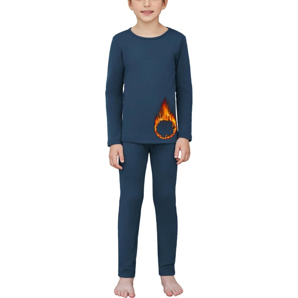 imageArshienr Boys Thermal Underwear Set 2Piece Base Layer Fleece Lined Long Johns Top Bottom Warm Set for Cold WeatherNavy Blue