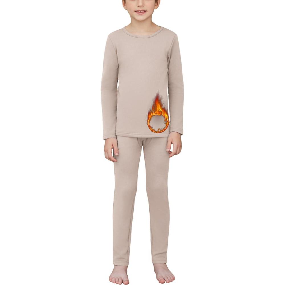 imageArshienr Boys Thermal Underwear Set 2Piece Base Layer Fleece Lined Long Johns Top Bottom Warm Set for Cold WeatherOyster Gray