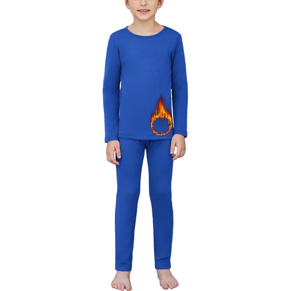 imageArshienr Boys Thermal Underwear Set 2Piece Base Layer Fleece Lined Long Johns Top Bottom Warm Set for Cold WeatherRoyal Blue
