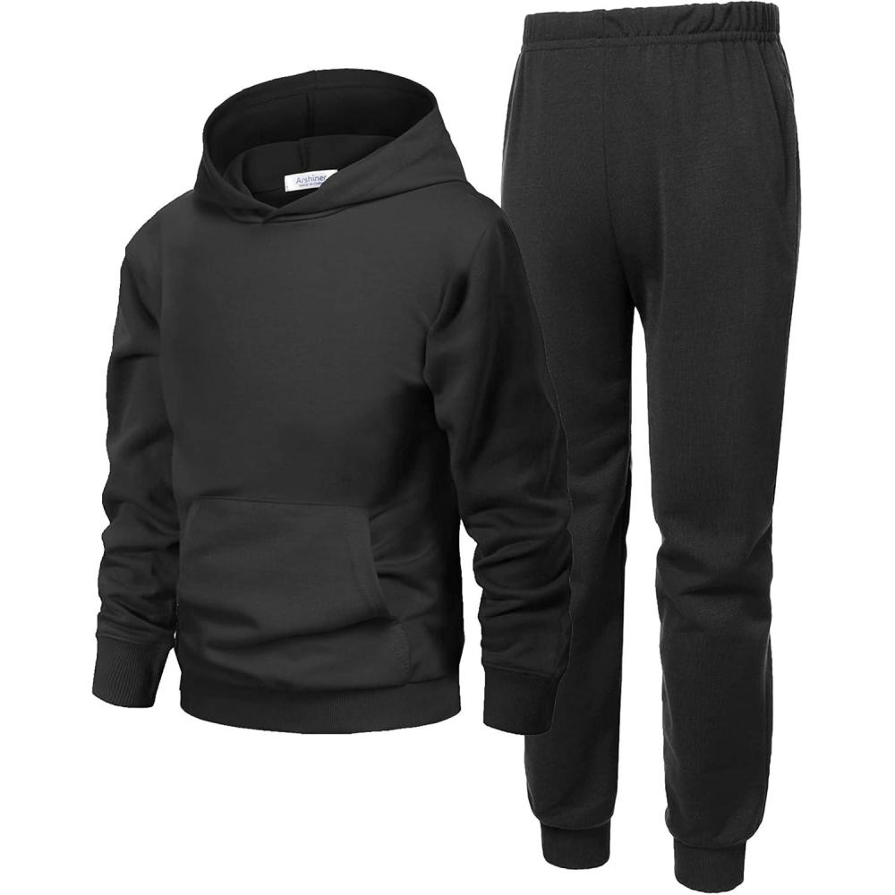 imageArshiner 2 Piece Outfit Boys Pullover Hoodies Sweatshirt Suit For Kids Tracksuit SetA Black