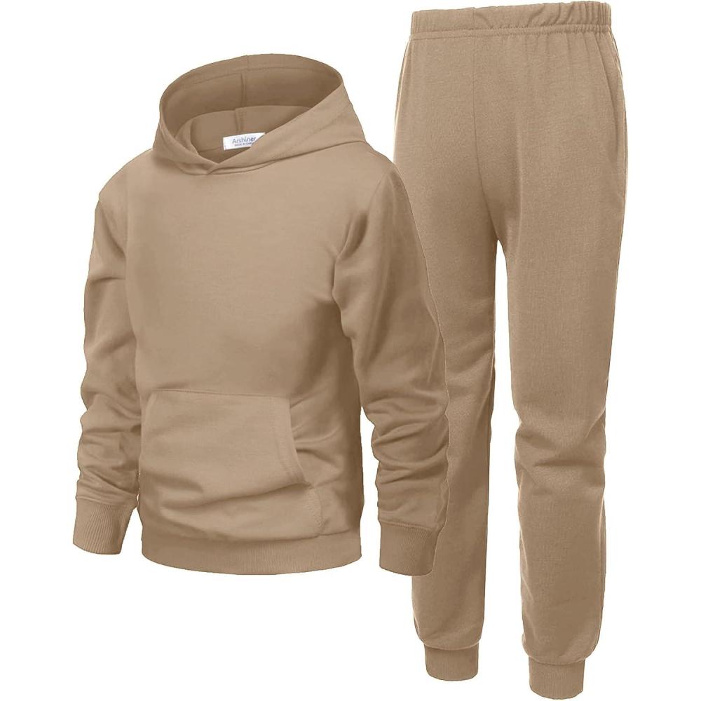 imageArshiner 2 Piece Outfit Boys Pullover Hoodies Sweatshirt Suit For Kids Tracksuit SetA Khaki