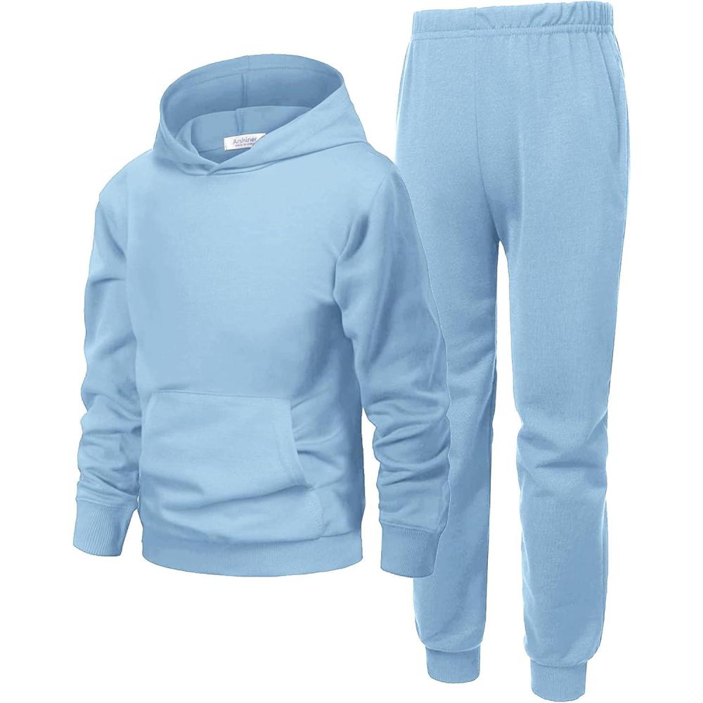 imageArshiner 2 Piece Outfit Boys Pullover Hoodies Sweatshirt Suit For Kids Tracksuit SetA Light Blue