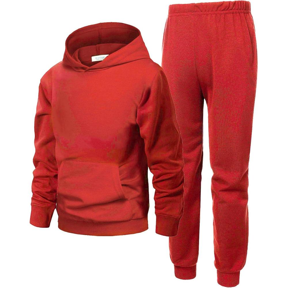 imageArshiner 2 Piece Outfit Boys Pullover Hoodies Sweatshirt Suit For Kids Tracksuit SetA Red