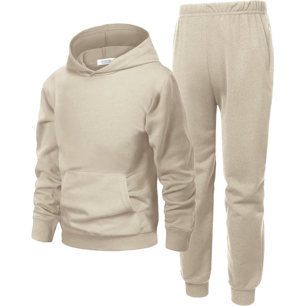 imageArshiner 2 Piece Outfit Boys Pullover Hoodies Sweatshirt Suit For Kids Tracksuit SetBeige