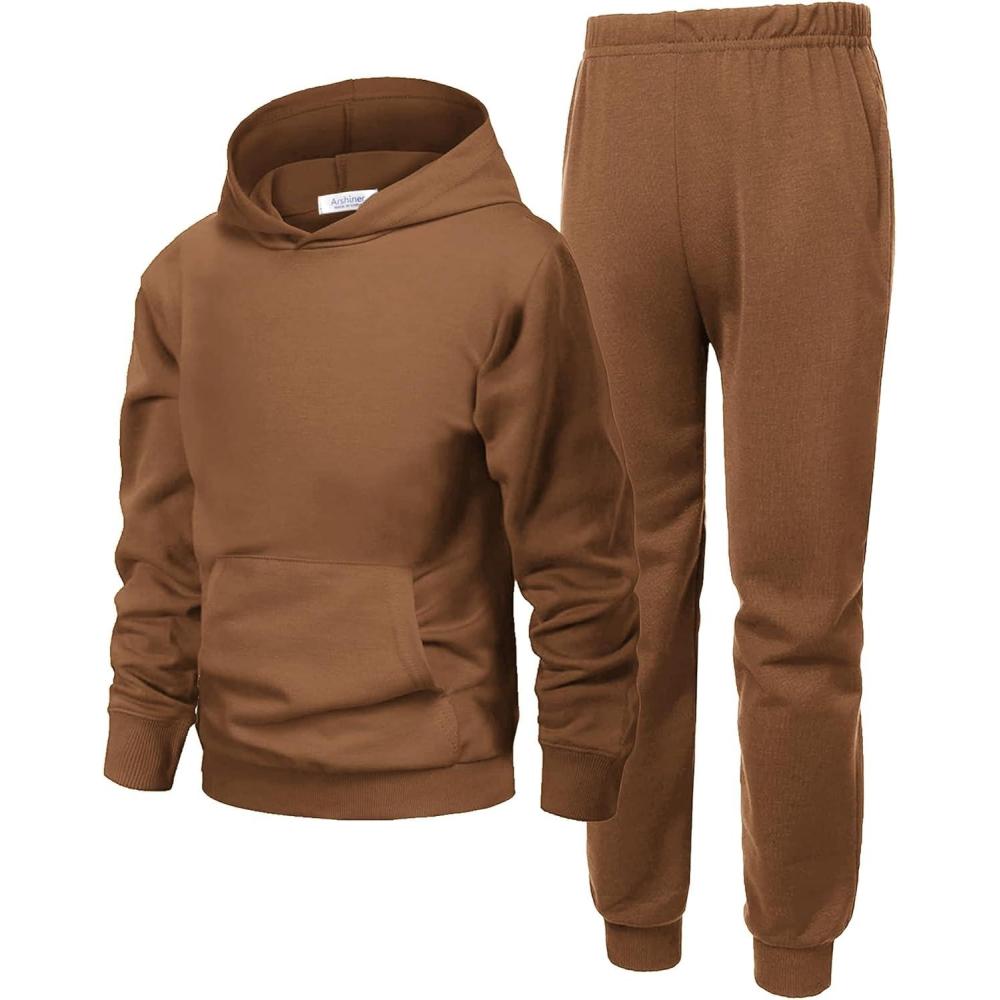 imageArshiner 2 Piece Outfit Boys Pullover Hoodies Sweatshirt Suit For Kids Tracksuit SetLight Brown