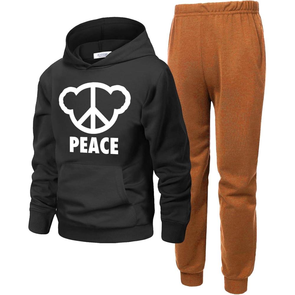 imageArshiner 2 Piece Outfit Boys Pullover Hoodies Sweatshirt Suit For Kids Tracksuit SetTeddy BlackBrown
