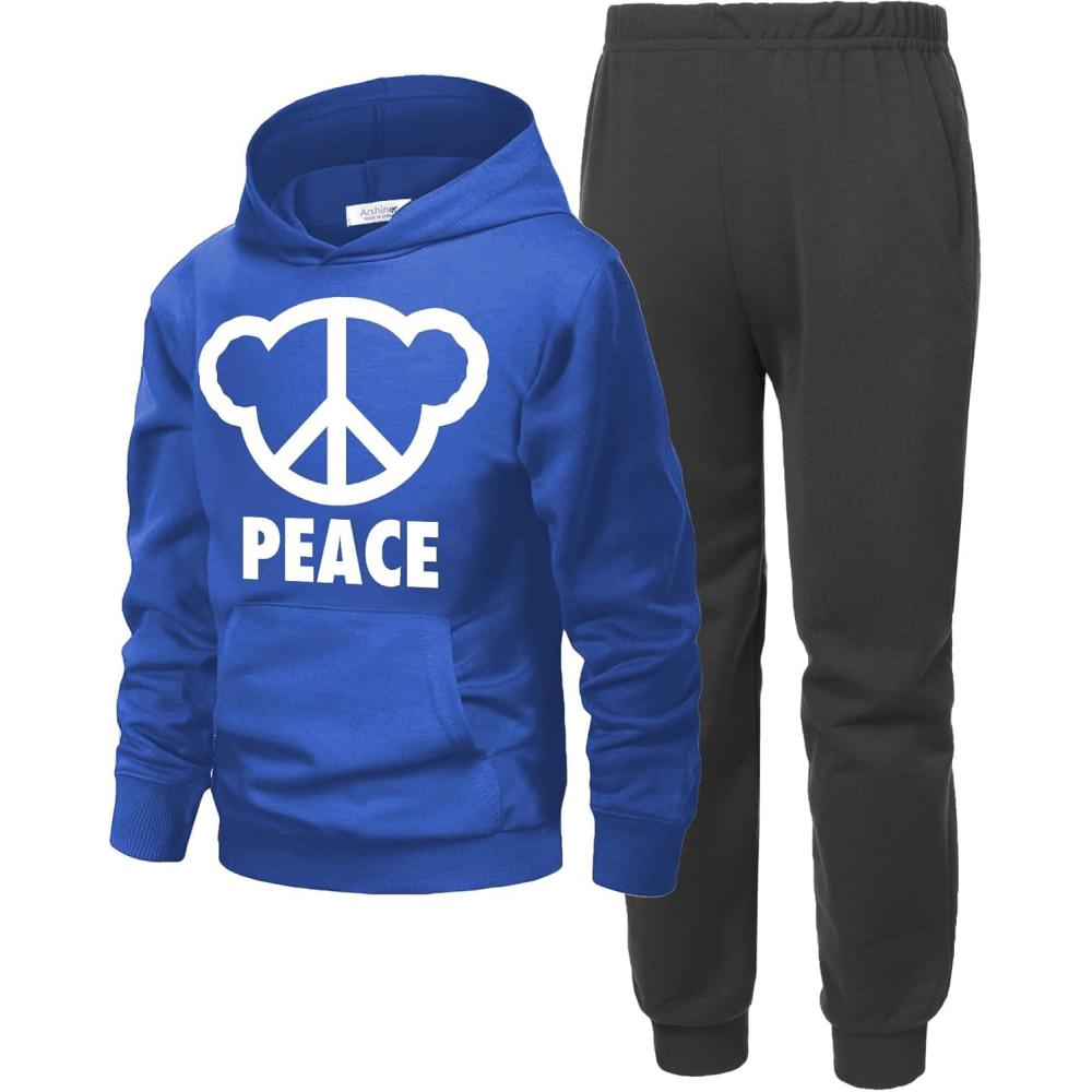 imageArshiner 2 Piece Outfit Boys Pullover Hoodies Sweatshirt Suit For Kids Tracksuit SetTeddy BlueBlack