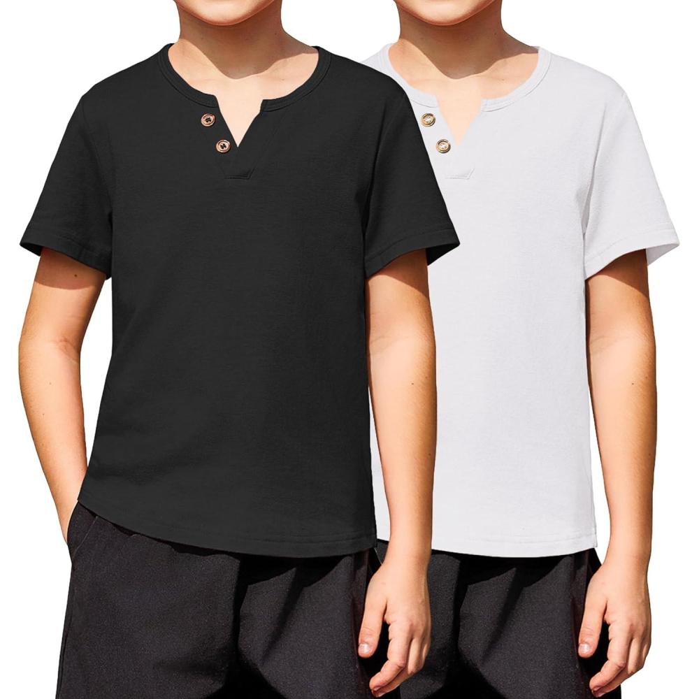 imageArshiner 2Pack Boys Henley Shirt Short Sleeve Cotton TShirt with Multi Color 512 YearsBlackwhite