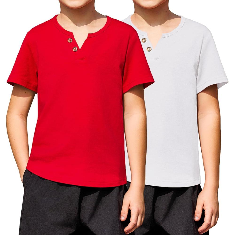 imageArshiner 2Pack Boys Henley Shirt Short Sleeve Cotton TShirt with Multi Color 512 YearsRedwhite