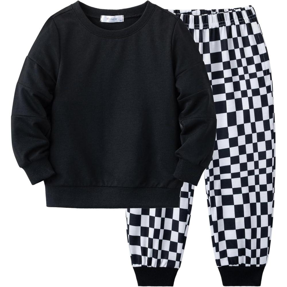 imageArshiner Boy Clothes 2 Piece Color Block Sweatshirt and Pants Set Fall Winter Outfit for Toddler and Kids 29 YearsCheckered Printblack