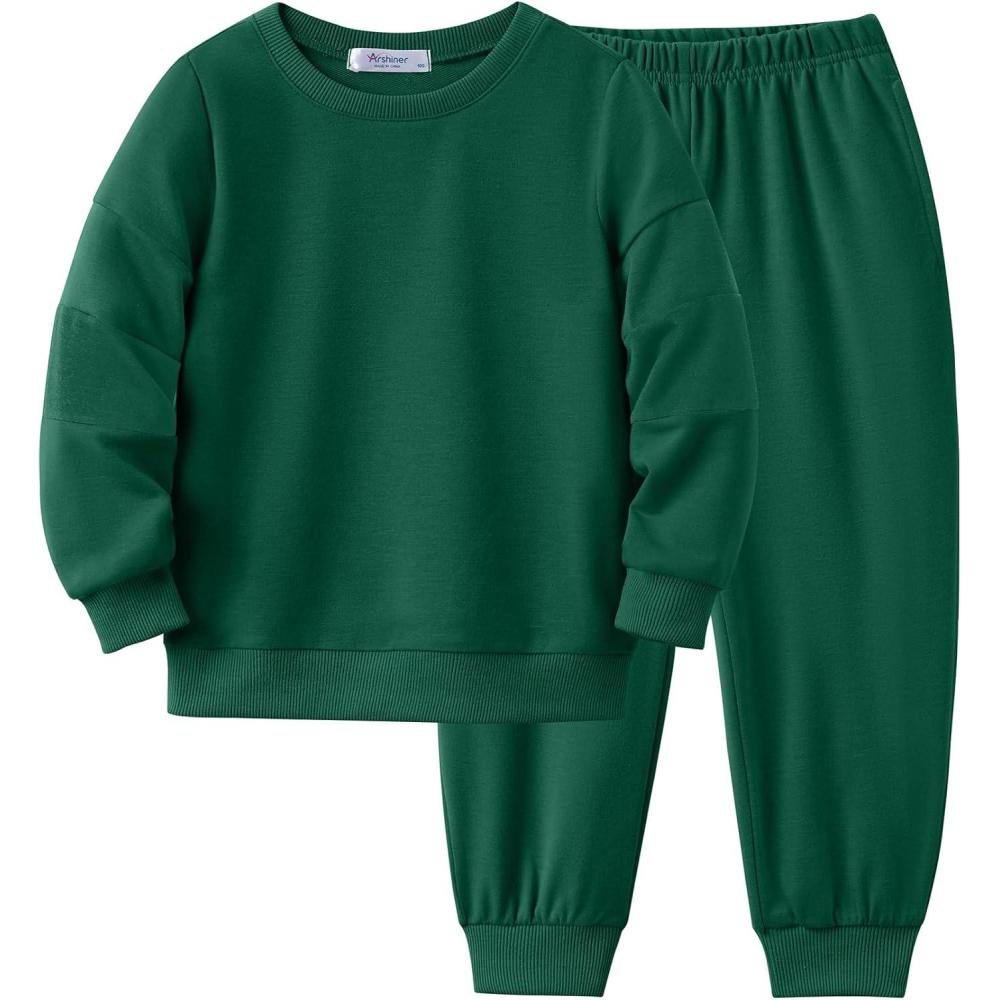 imageArshiner Boy Clothes 2 Piece Color Block Sweatshirt and Pants Set Fall Winter Outfit for Toddler and Kids 29 YearsGreen