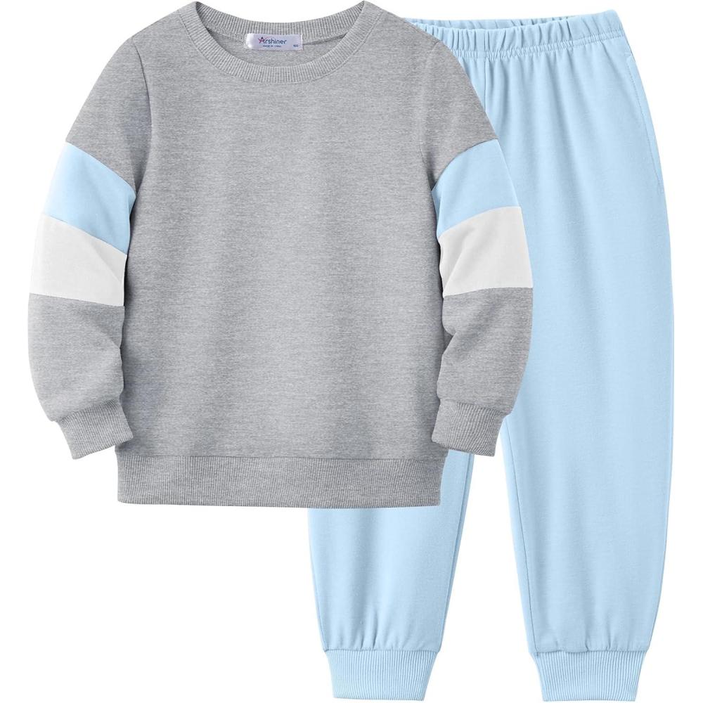 imageArshiner Boy Clothes 2 Piece Color Block Sweatshirt and Pants Set Fall Winter Outfit for Toddler and Kids 29 YearsGrey  Light Blue