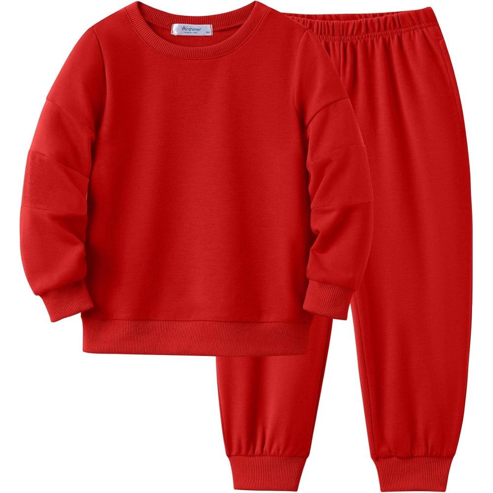 imageArshiner Boy Clothes 2 Piece Color Block Sweatshirt and Pants Set Fall Winter Outfit for Toddler and Kids 29 YearsRed