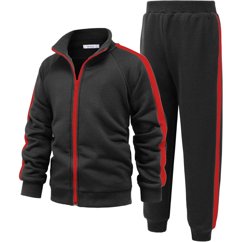 imageArshiner Boys Active Tracksuits Sets Full Zip Sports Jogging Suits Athletic Running 2 Piece Sweatsuits for 513 YearsBlack Red