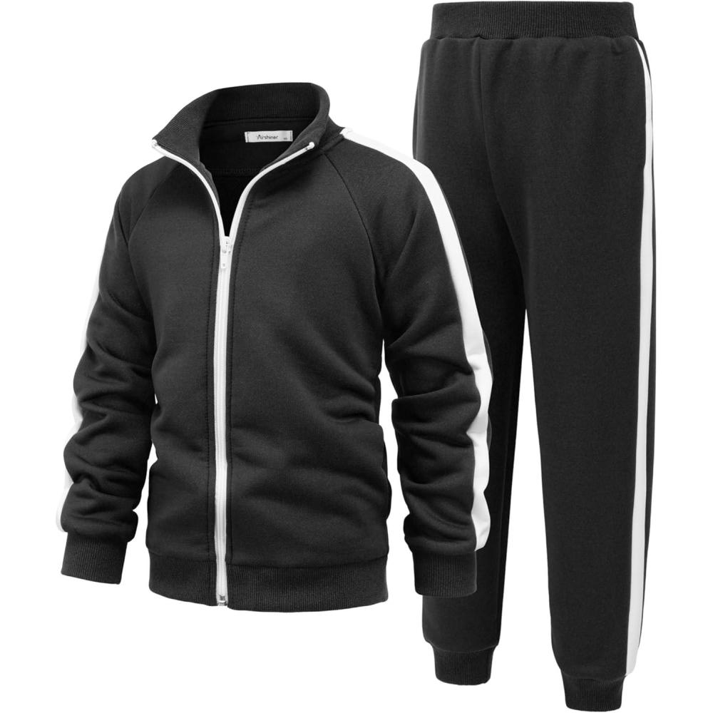 imageArshiner Boys Active Tracksuits Sets Full Zip Sports Jogging Suits Athletic Running 2 Piece Sweatsuits for 513 YearsBlack