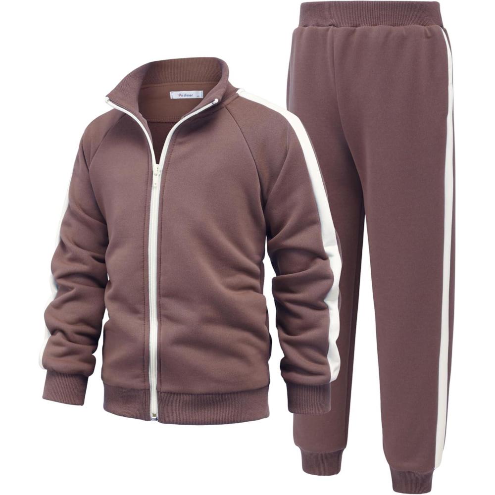 imageArshiner Boys Active Tracksuits Sets Full Zip Sports Jogging Suits Athletic Running 2 Piece Sweatsuits for 513 YearsChestnut Brown