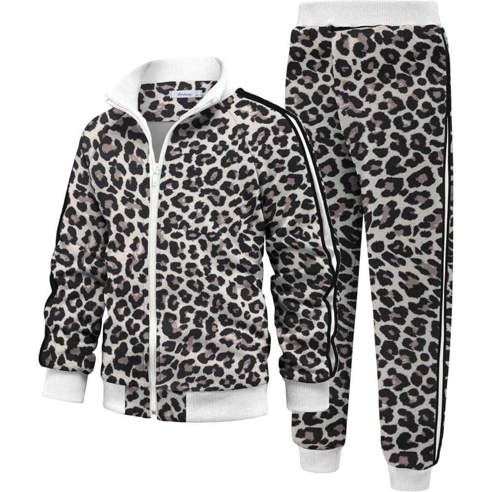 imageArshiner Boys Active Tracksuits Sets Full Zip Sports Jogging Suits Athletic Running 2 Piece Sweatsuits for 513 YearsLeopard Brown