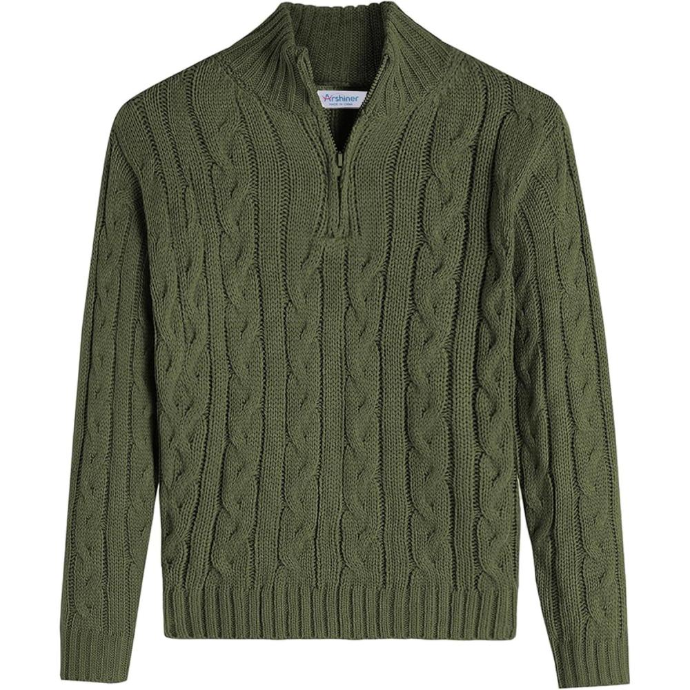 imageArshiner Boys Cable Knitted Sweater Half Zip Lightweight Casual Pullovers for Kids 312 YearsCable Army Green