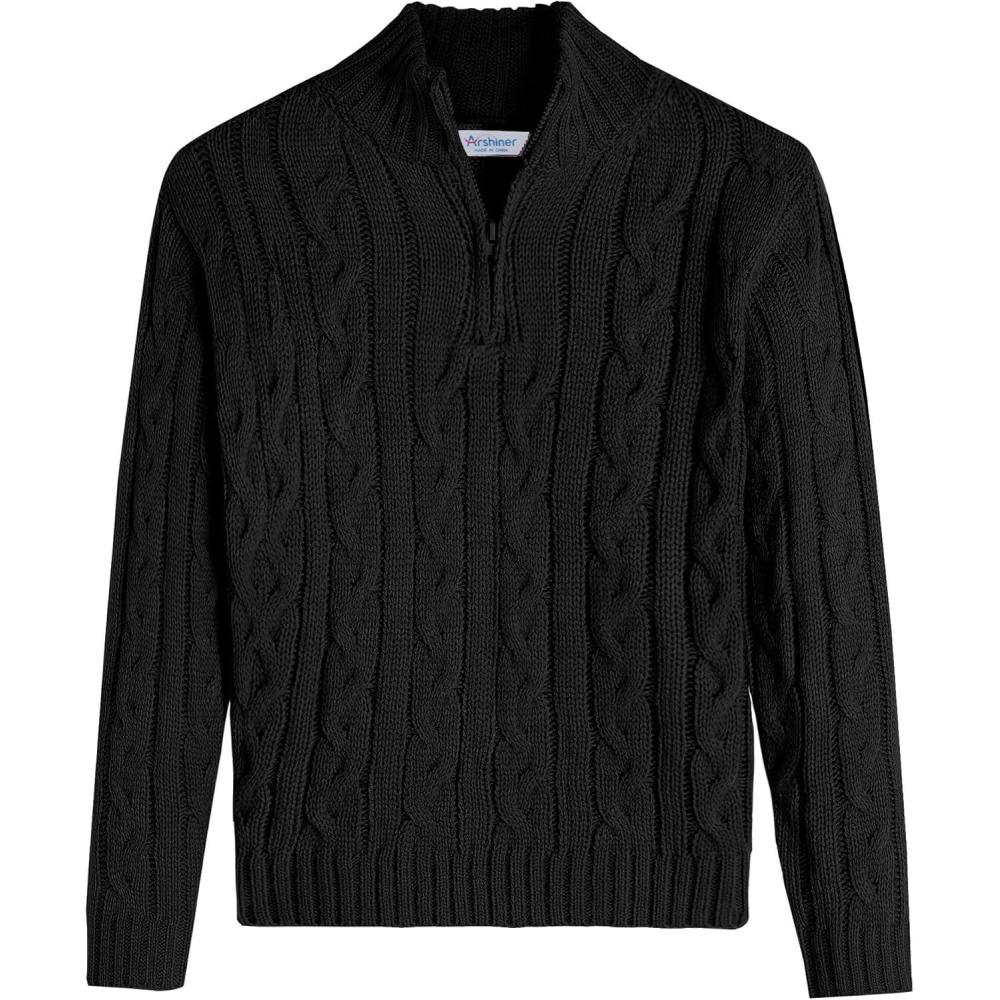 imageArshiner Boys Cable Knitted Sweater Half Zip Lightweight Casual Pullovers for Kids 312 YearsCable Black