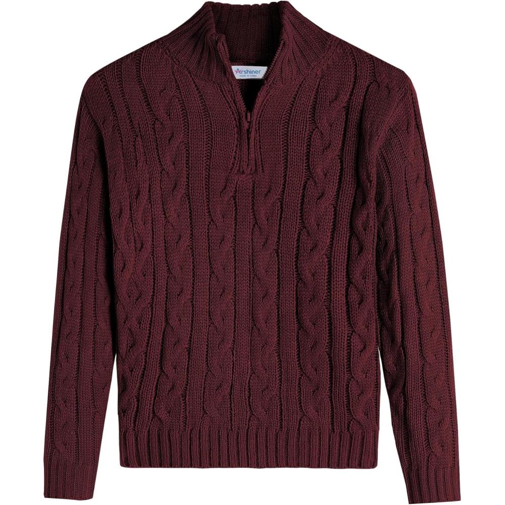 imageArshiner Boys Cable Knitted Sweater Half Zip Lightweight Casual Pullovers for Kids 312 YearsCable Burgundy