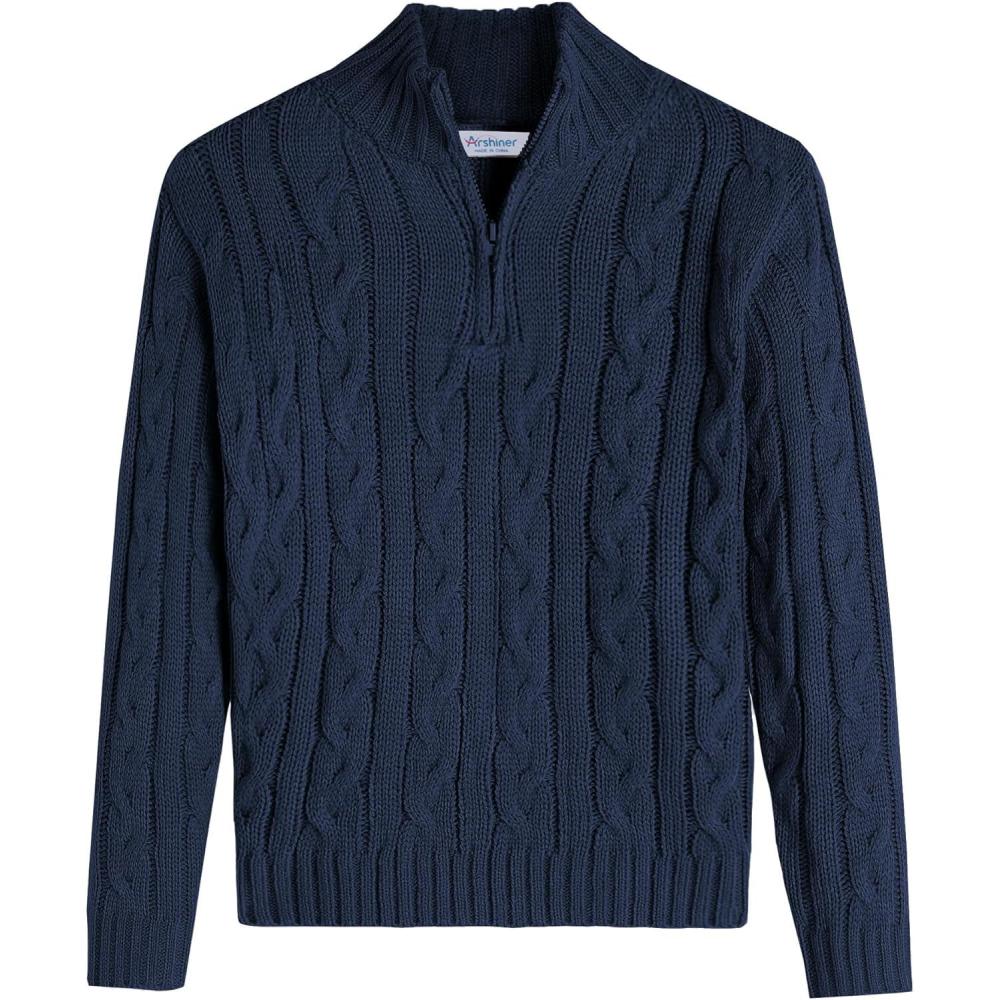 imageArshiner Boys Cable Knitted Sweater Half Zip Lightweight Casual Pullovers for Kids 312 YearsCable Dark Navy