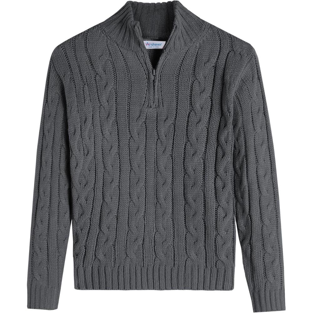 imageArshiner Boys Cable Knitted Sweater Half Zip Lightweight Casual Pullovers for Kids 312 YearsCable Grey