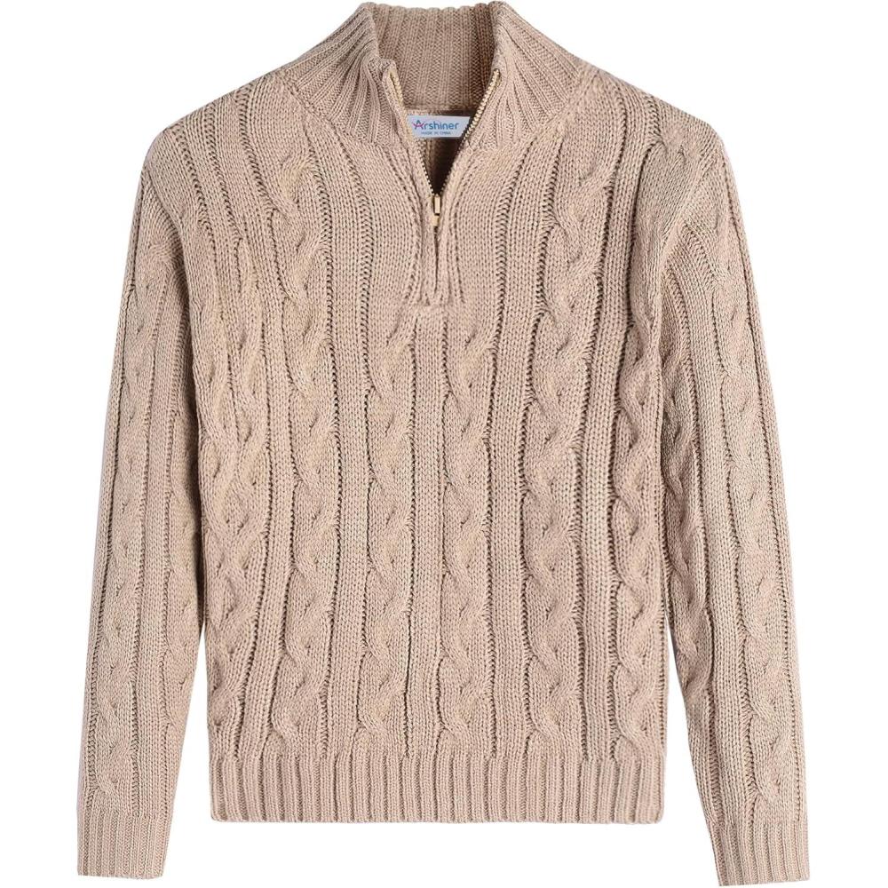 imageArshiner Boys Cable Knitted Sweater Half Zip Lightweight Casual Pullovers for Kids 312 YearsCable Khaki