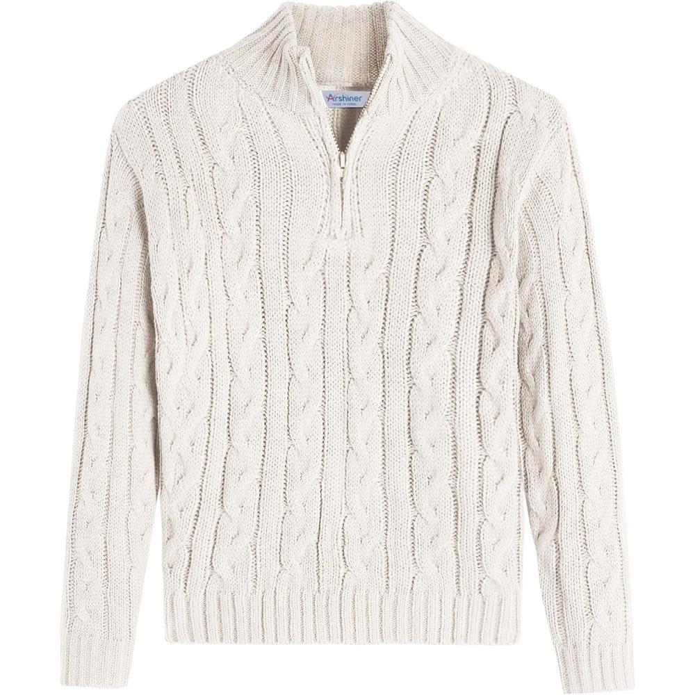 imageArshiner Boys Cable Knitted Sweater Half Zip Lightweight Casual Pullovers for Kids 312 YearsCable Off White