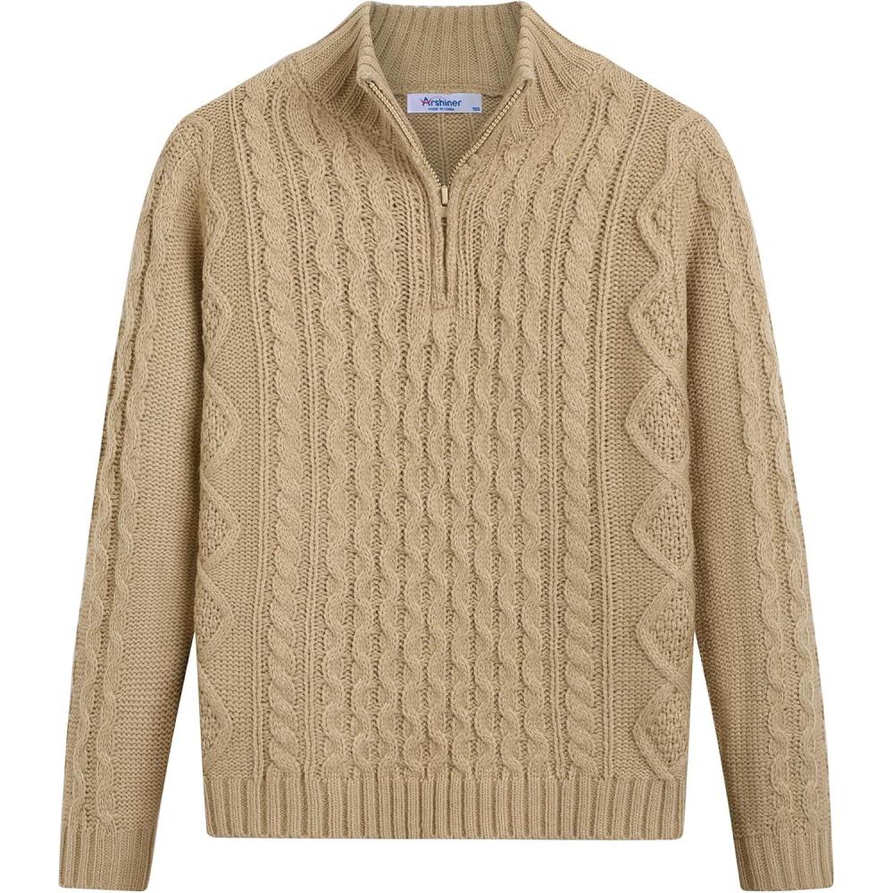 imageArshiner Boys Cable Knitted Sweater Half Zip Lightweight Casual Pullovers for Kids 312 YearsDiamond Cable Khaki