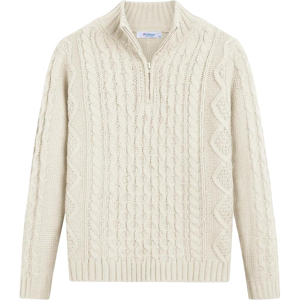 imageArshiner Boys Cable Knitted Sweater Half Zip Lightweight Casual Pullovers for Kids 312 YearsDiamond Cable Off White