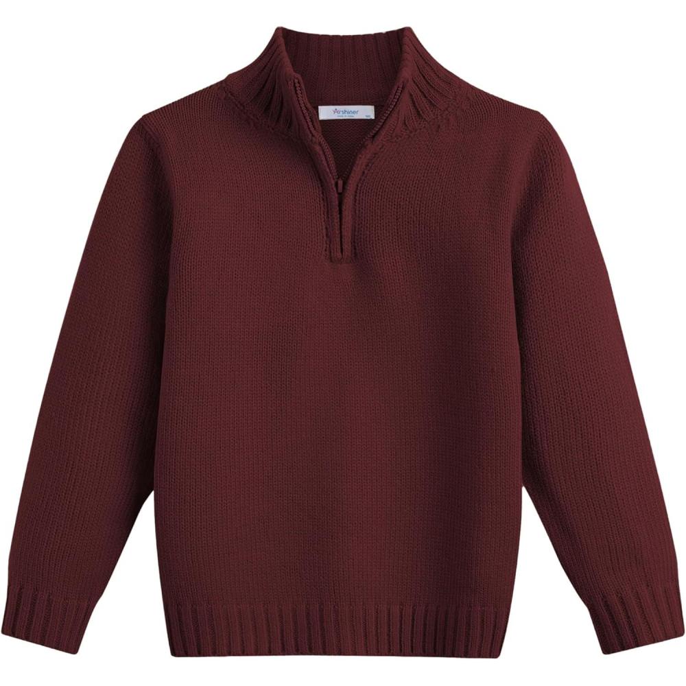 imageArshiner Boys Cable Knitted Sweater Half Zip Lightweight Casual Pullovers for Kids 312 YearsJersey Knit Burgundy