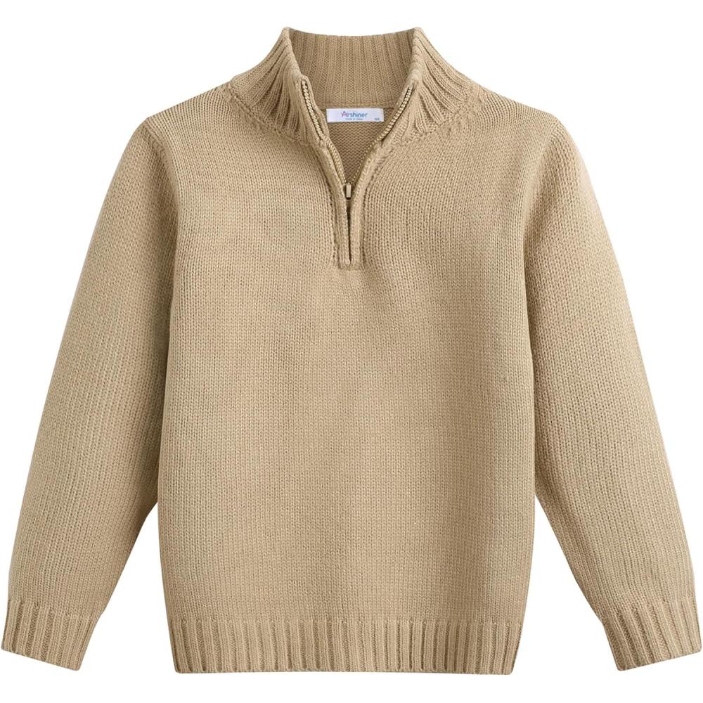 imageArshiner Boys Cable Knitted Sweater Half Zip Lightweight Casual Pullovers for Kids 312 YearsJersey Knit Khaki