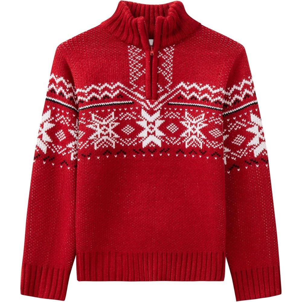 imageArshiner Boys Cable Knitted Sweater Half Zip Lightweight Casual Pullovers for Kids 312 YearsJersey Knit RedWhite