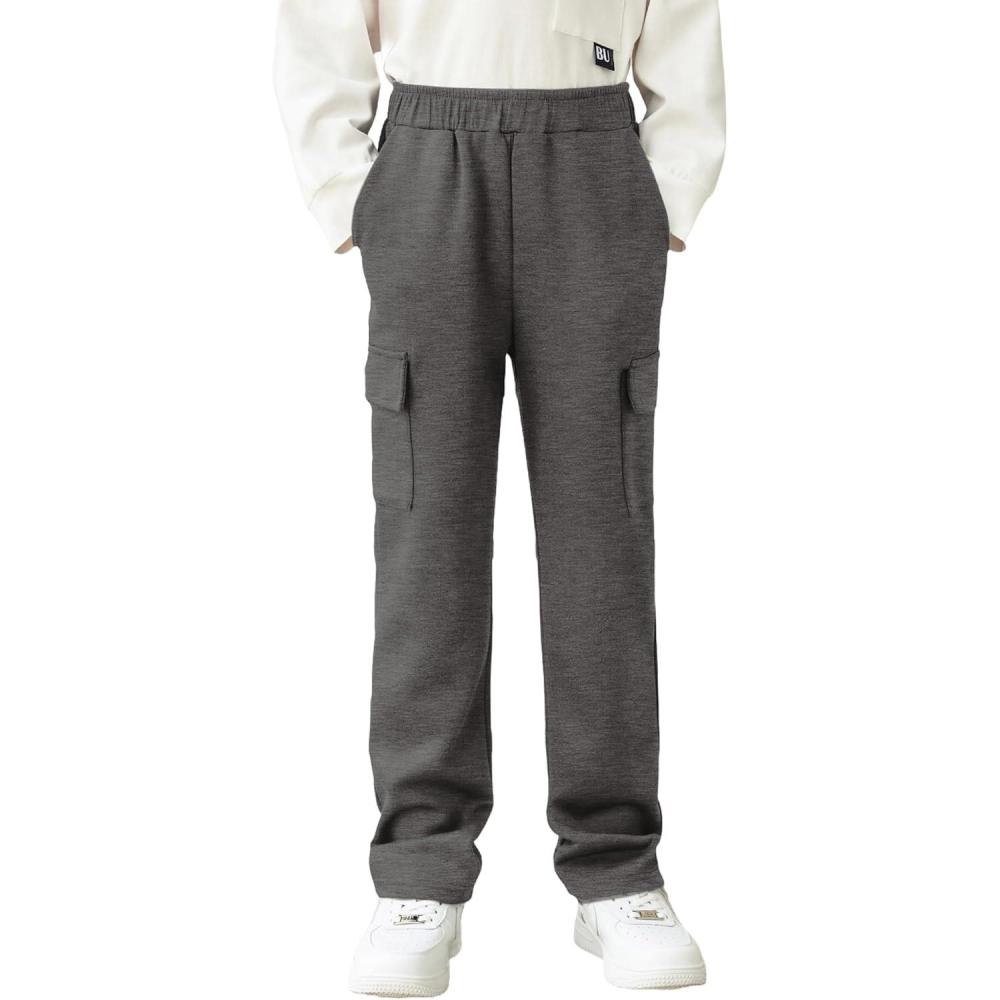 imageArshiner Boys Cargo Pants Kids Elastic Waist Casual Athletic Jogger Sweatpants Open Bottom Baggy Pants with PocketsDark Grey