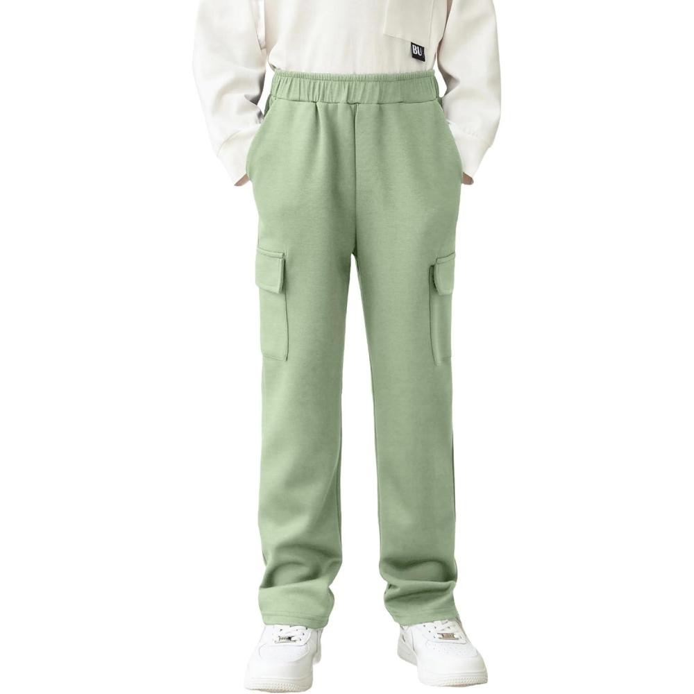 imageArshiner Boys Cargo Pants Kids Elastic Waist Casual Athletic Jogger Sweatpants Open Bottom Baggy Pants with PocketsLight Green