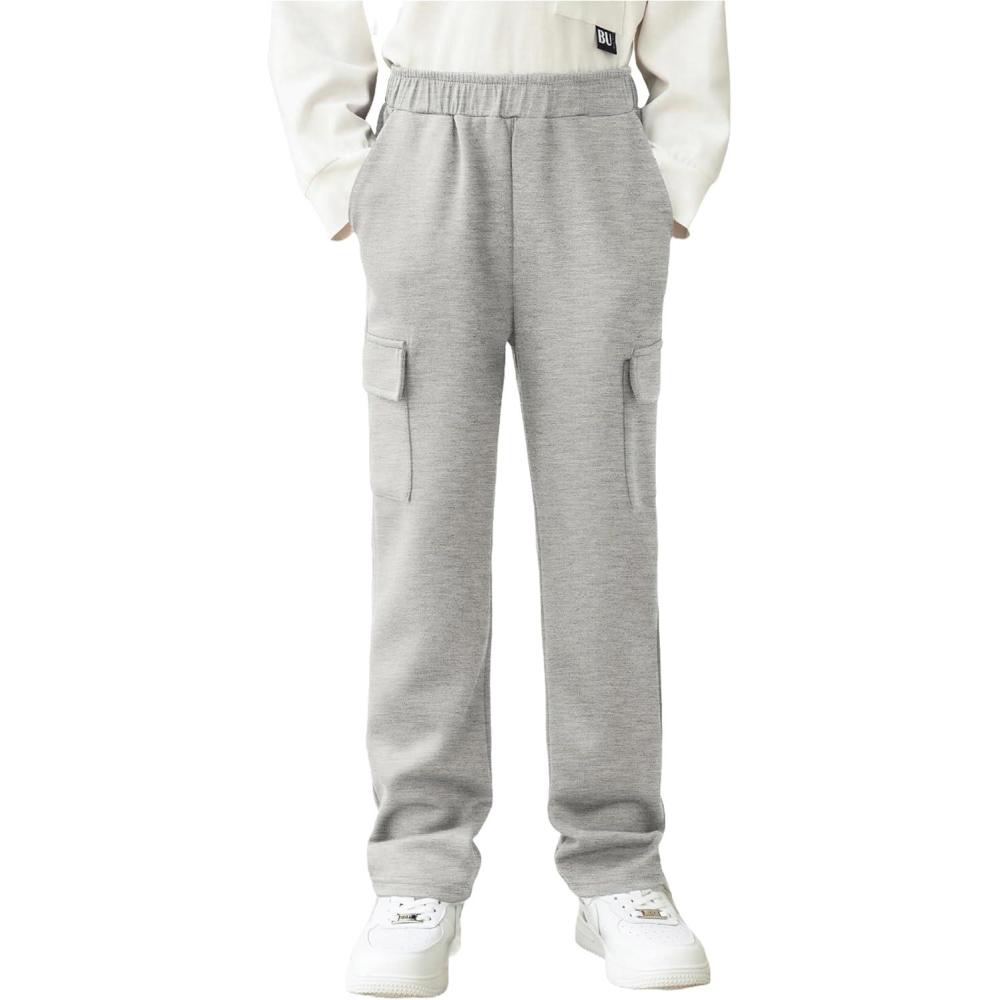 imageArshiner Boys Cargo Pants Kids Elastic Waist Casual Athletic Jogger Sweatpants Open Bottom Baggy Pants with PocketsLight Grey