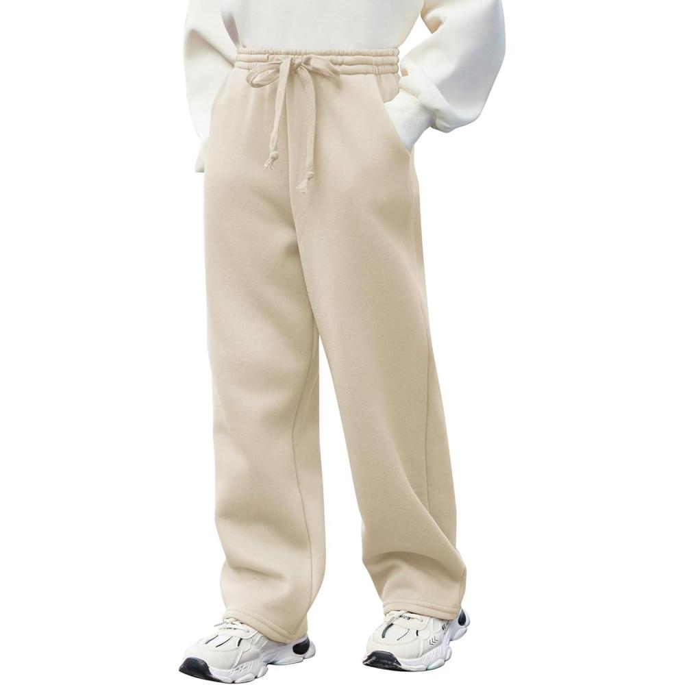 imageArshiner Boys Casual Pants Fleece Sweatpants Lightweight Open Bottom Lounge Pants Drawstring Jogger Pants with PocketsCamel