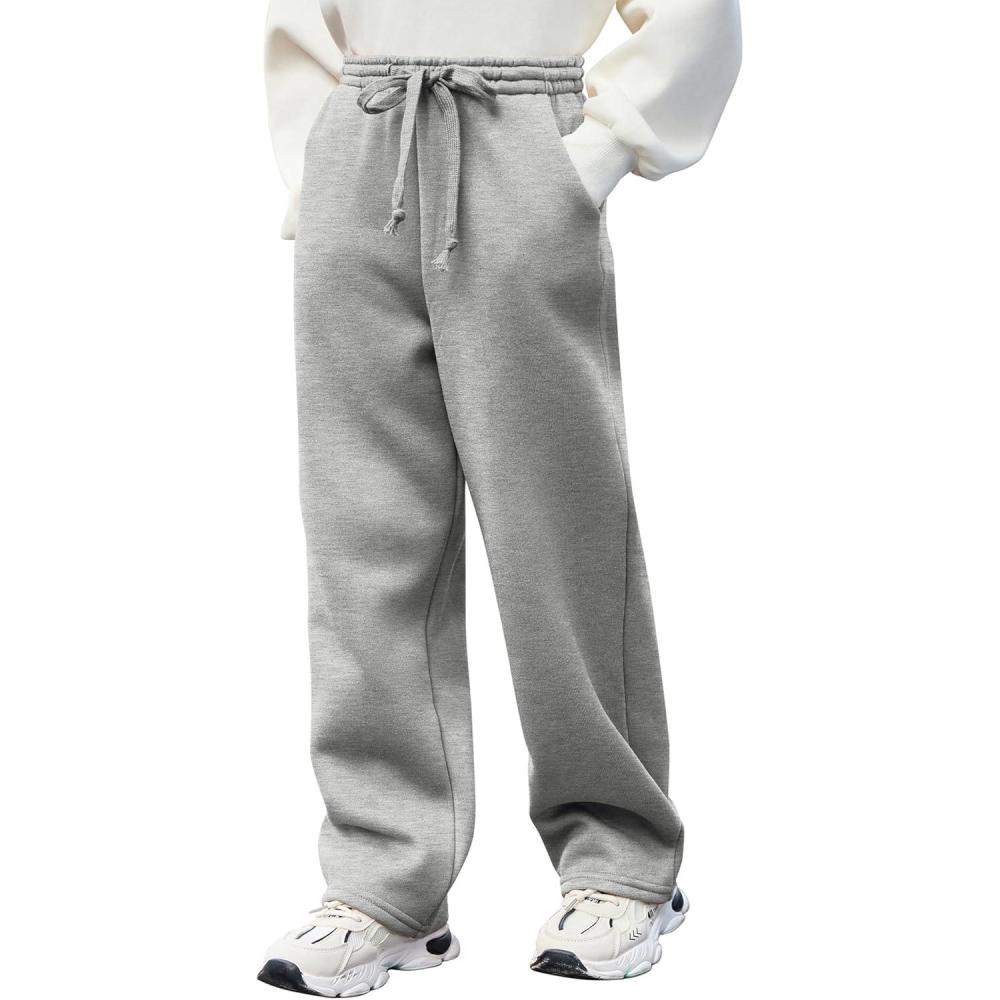 imageArshiner Boys Casual Pants Fleece Sweatpants Lightweight Open Bottom Lounge Pants Drawstring Jogger Pants with PocketsLight Grey