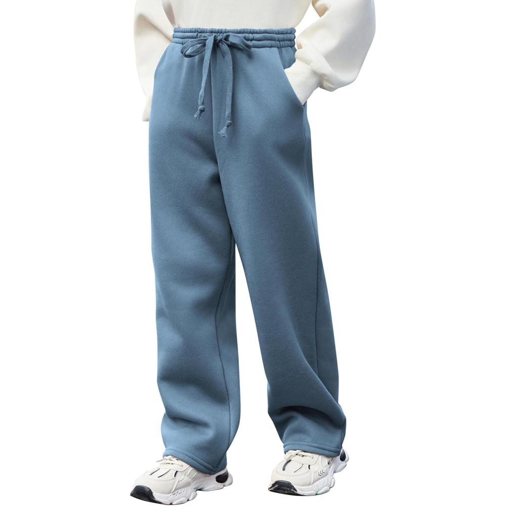 imageArshiner Boys Casual Pants Fleece Sweatpants Lightweight Open Bottom Lounge Pants Drawstring Jogger Pants with PocketsNavy Blue