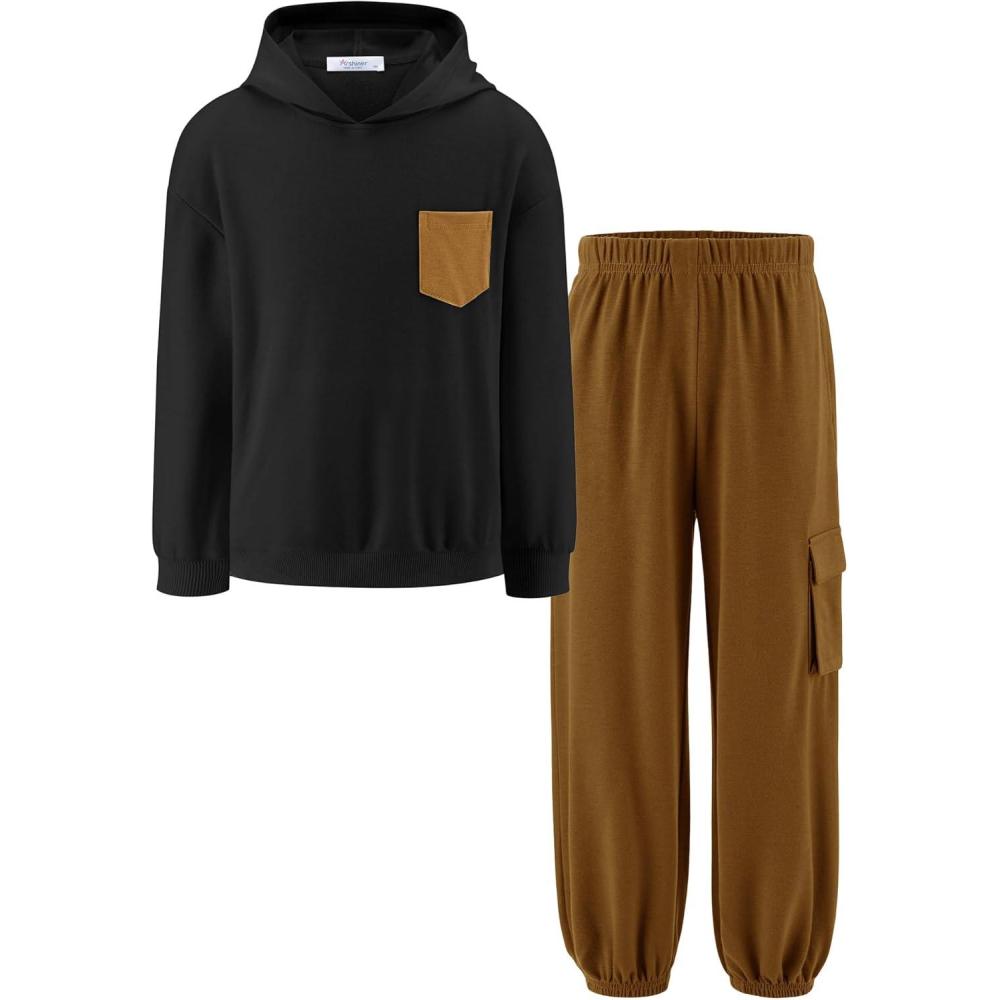 imageArshiner Boys Clothes Long Sleeve Hoodie and Pants Outfit Set 2 Piece Sweatsuits for Fall Winter 614YBlack Brown