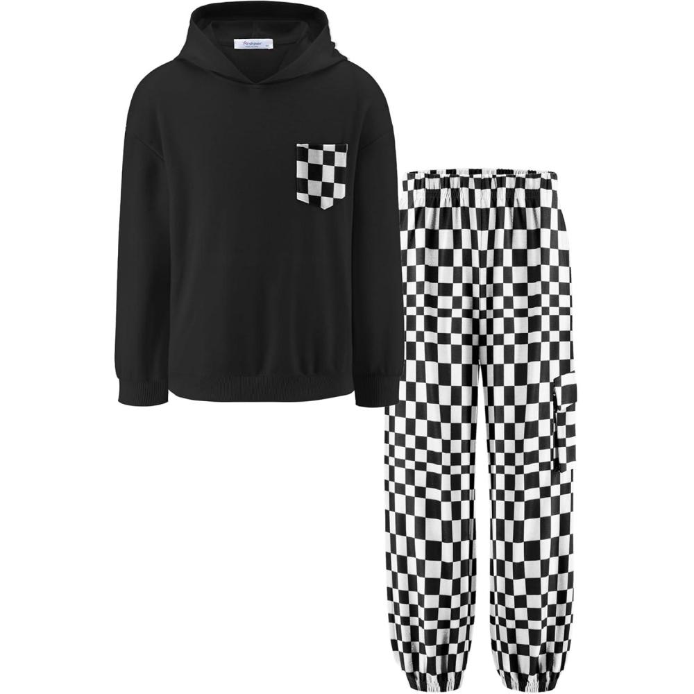 imageArshiner Boys Clothes Long Sleeve Hoodie and Pants Outfit Set 2 Piece Sweatsuits for Fall Winter 614YBlack White