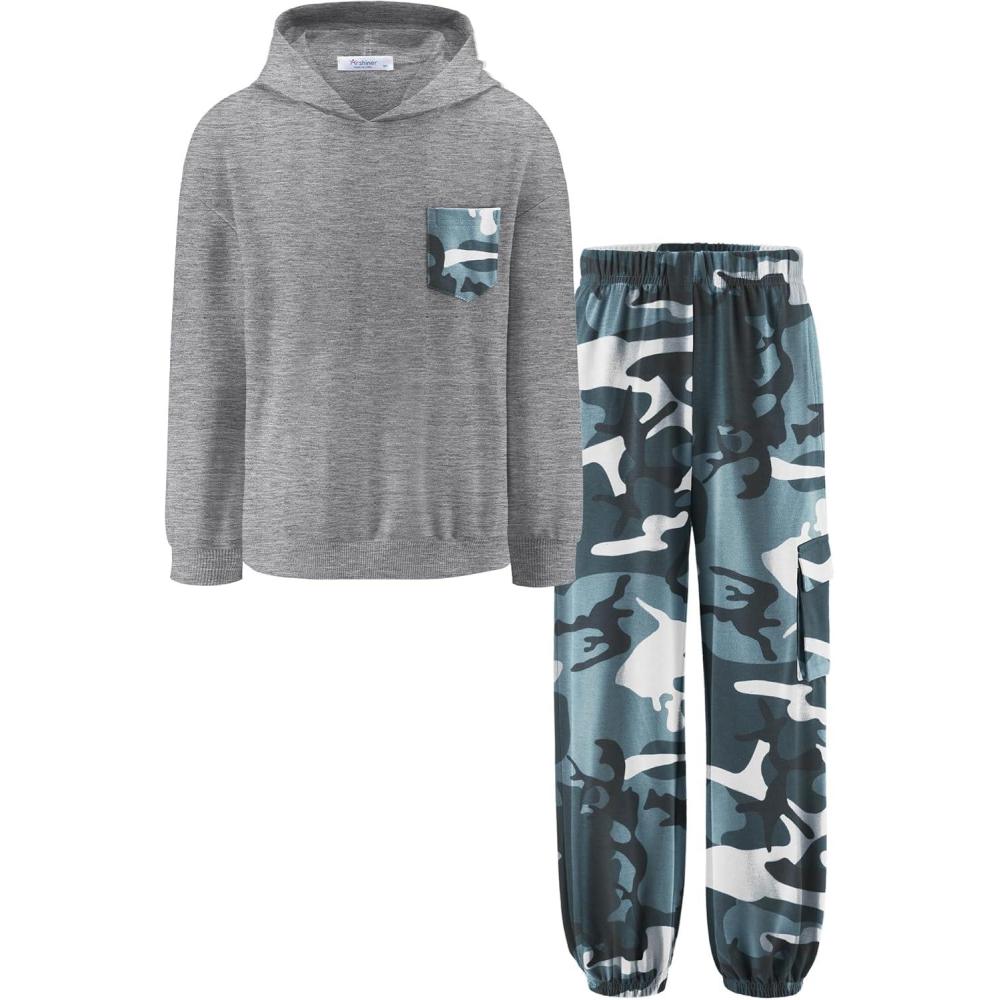 imageArshiner Boys Clothes Long Sleeve Hoodie and Pants Outfit Set 2 Piece Sweatsuits for Fall Winter 614YGrey Camo