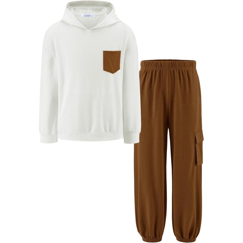 imageArshiner Boys Clothes Long Sleeve Hoodie and Pants Outfit Set 2 Piece Sweatsuits for Fall Winter 614YWhite Brown
