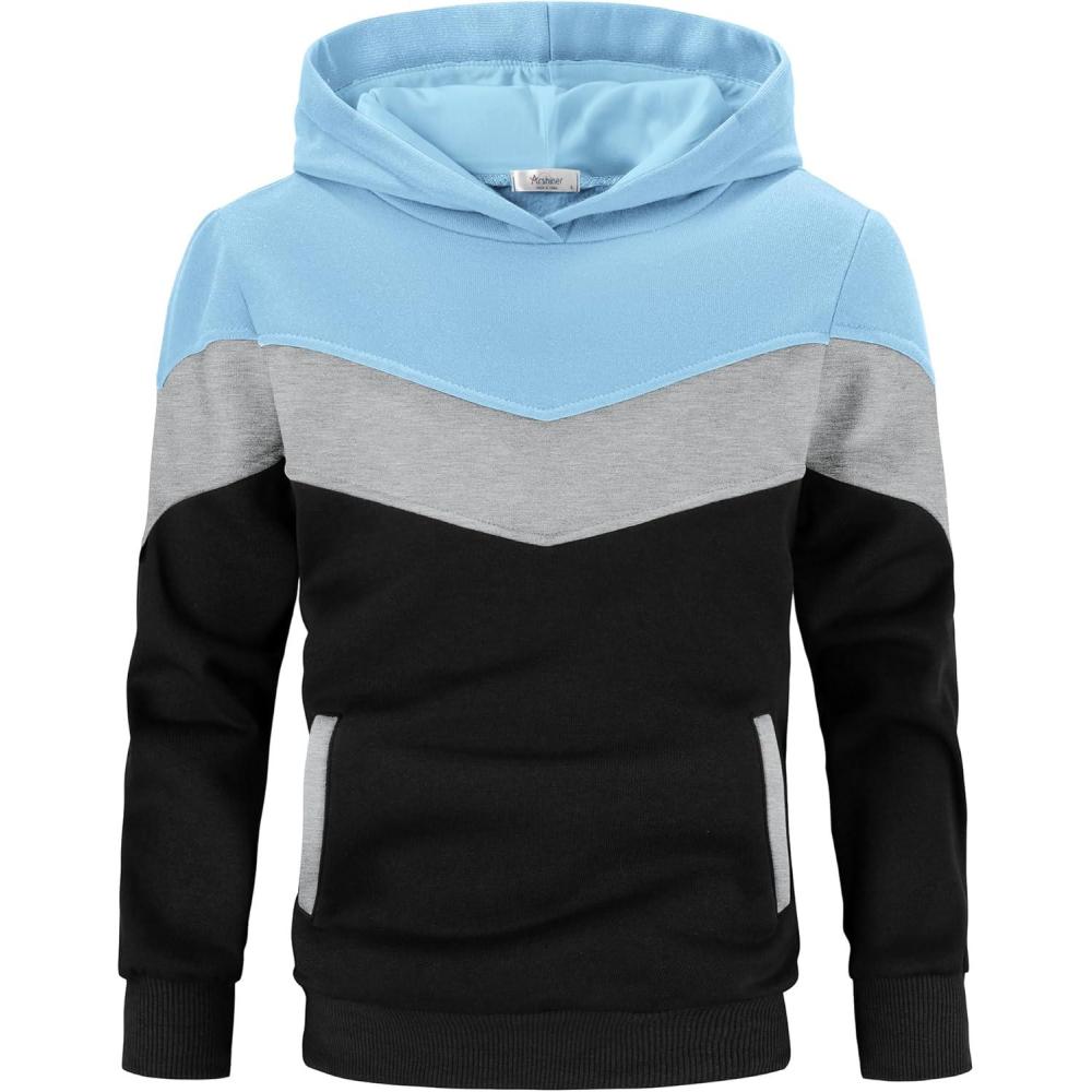 imageArshiner Boys Color Block Pullover Fleece Hoodie Long Sleeve Casual Sweatshirt with Pocket Age 313 YearsBlue Black