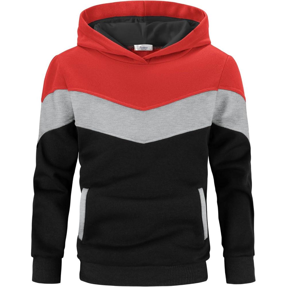 imageArshiner Boys Color Block Pullover Fleece Hoodie Long Sleeve Casual Sweatshirt with Pocket Age 313 YearsRed Black