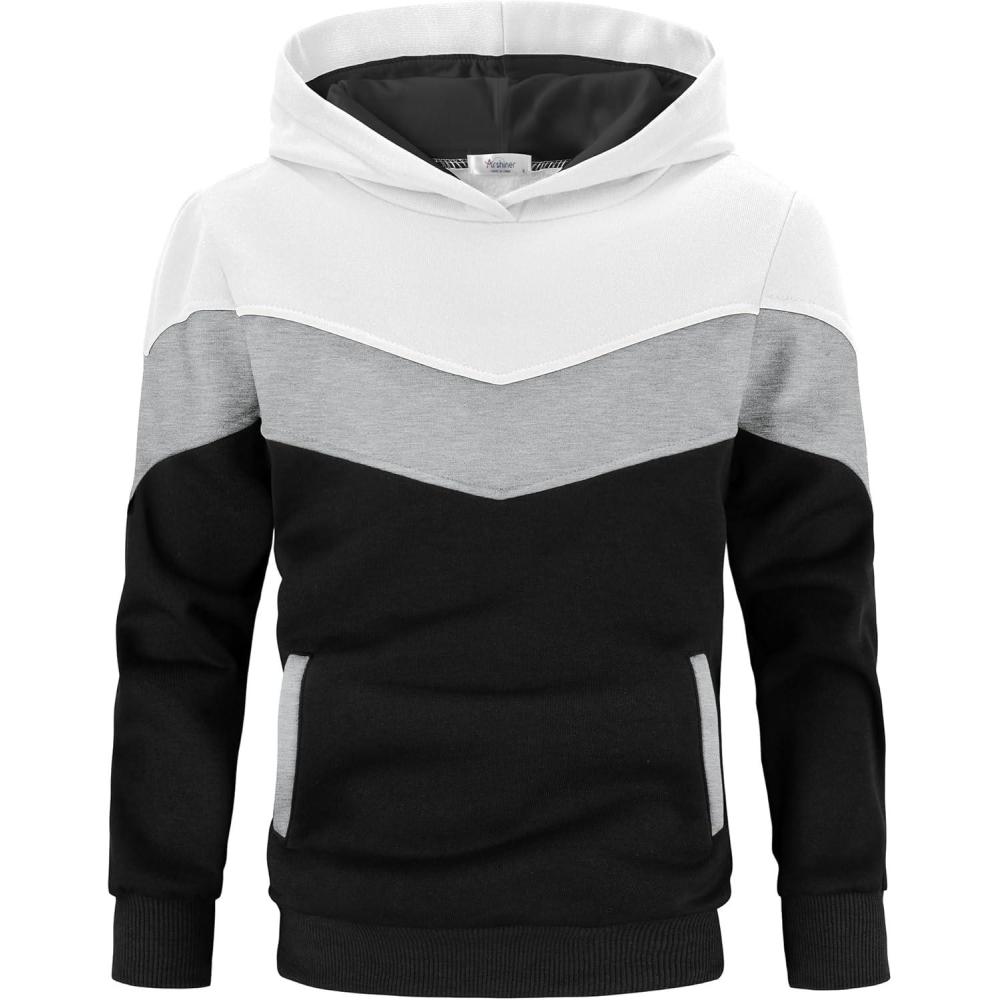 imageArshiner Boys Color Block Pullover Fleece Hoodie Long Sleeve Casual Sweatshirt with Pocket Age 313 YearsWhite Black