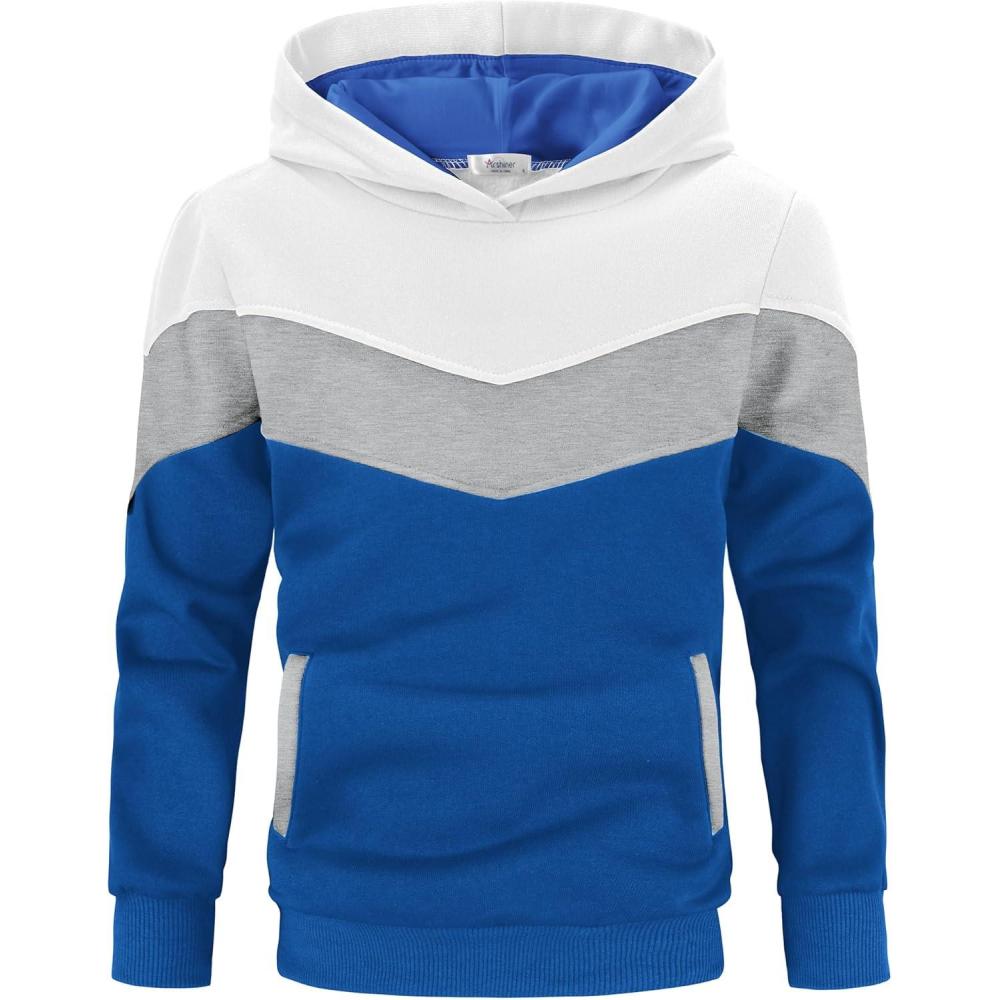 imageArshiner Boys Color Block Pullover Fleece Hoodie Long Sleeve Casual Sweatshirt with Pocket Age 313 YearsWhite Blue