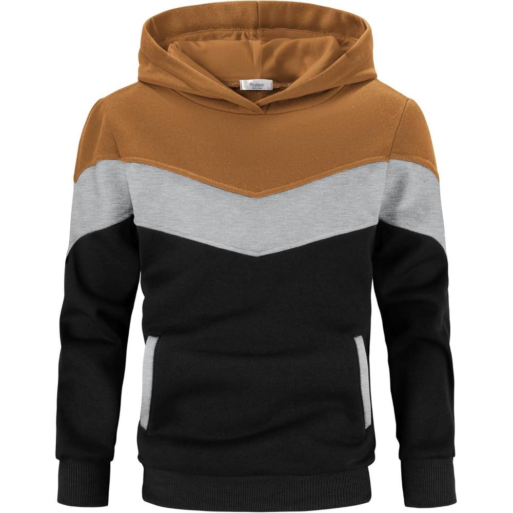imageArshiner Boys Color Block Pullover Fleece Hoodie Long Sleeve Casual Sweatshirt with Pocket Age 313 YearsYellow Grey Black